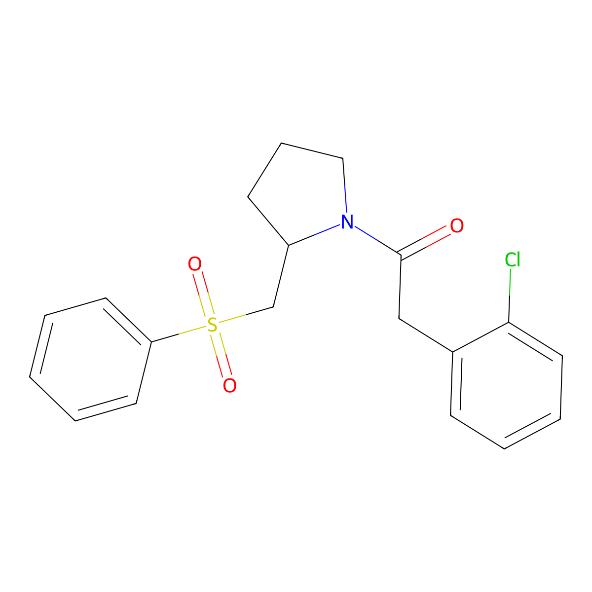 2-(2-Chlorophenyl)-1-(2-((phenylsulfonyl)methyl)pyrrolidin-1-yl)ethanone molecular structure, CAS 1448051-82-8