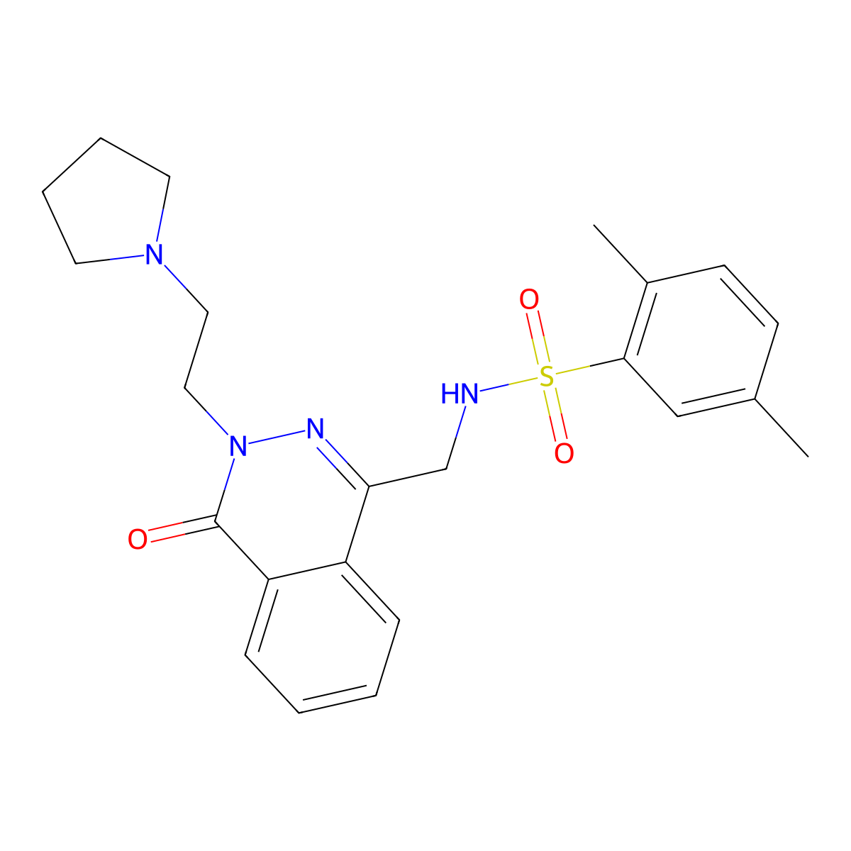 2,5-dimethyl-N-((4-oxo-3-(2-(pyrrolidin-1-yl)ethyl)-3,4-dihydrophthalazin-1-yl)methyl)benzenesulfonamide molecular structure, CAS 1448051-83-9