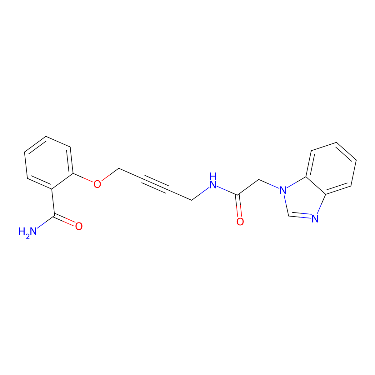 2-((4-(2-(1H-benzo[d]imidazol-1-yl)acetamido)but-2-yn-1-yl)oxy)benzamide molecular structure, CAS 1448051-85-1