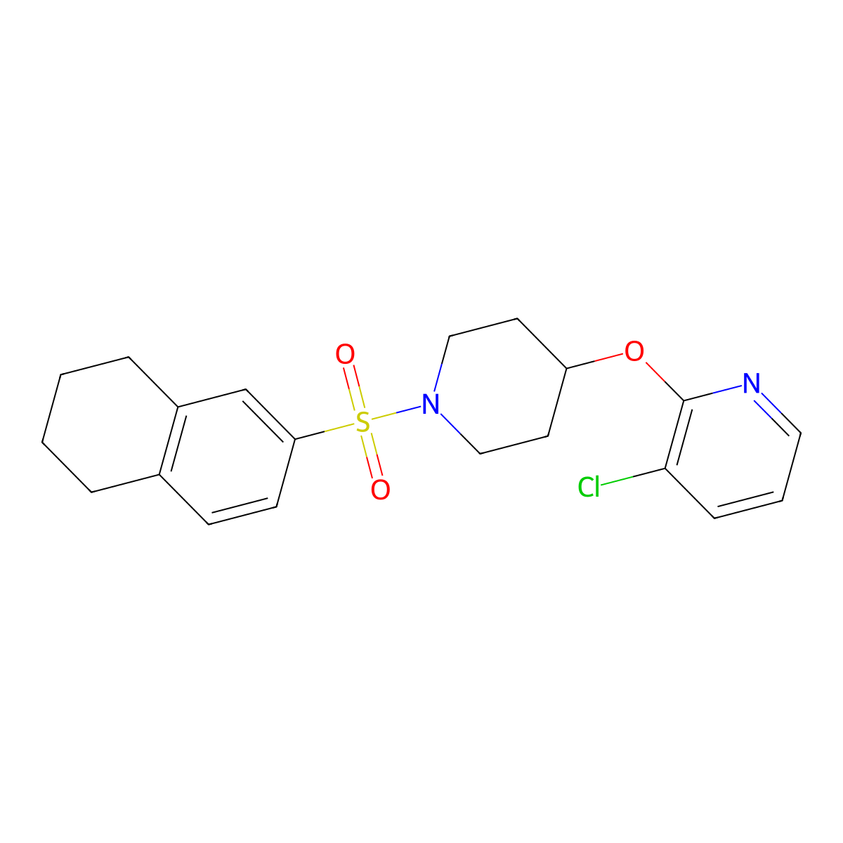 3-Chloro-2-((1-((5,6,7,8-tetrahydronaphthalen-2-yl)sulfonyl)piperidin-4-yl)oxy)pyridine molecular structure, CAS 1448051-87-3