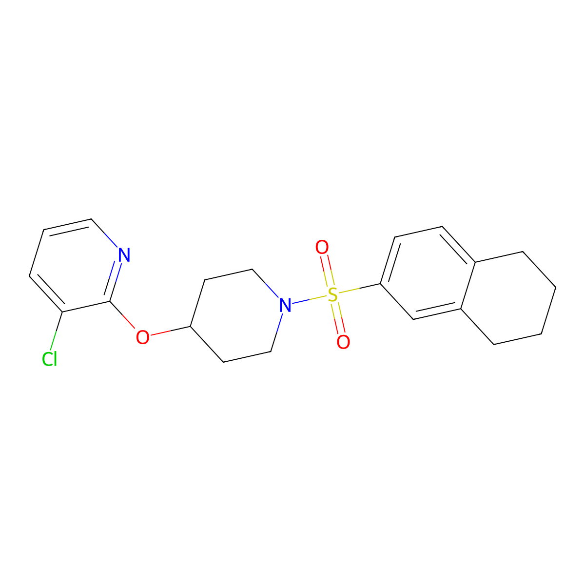 3-Chloro-2-((1-((5,6,7,8-tetrahydronaphthalen-2-yl)sulfonyl)piperidin-4-yl)oxy)pyridine molecular structure, CAS 1448051-87-3
