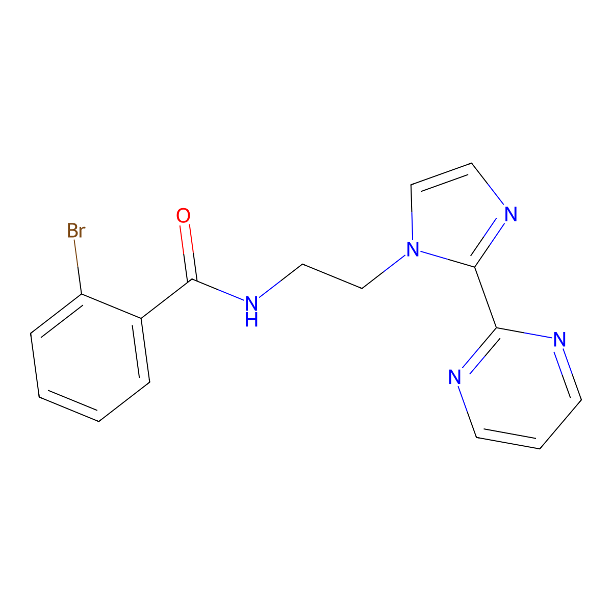 2-bromo-N-(2-(2-(pyrimidin-2-yl)-1H-imidazol-1-yl)ethyl)benzamide molecular structure, CAS 1448051-90-8