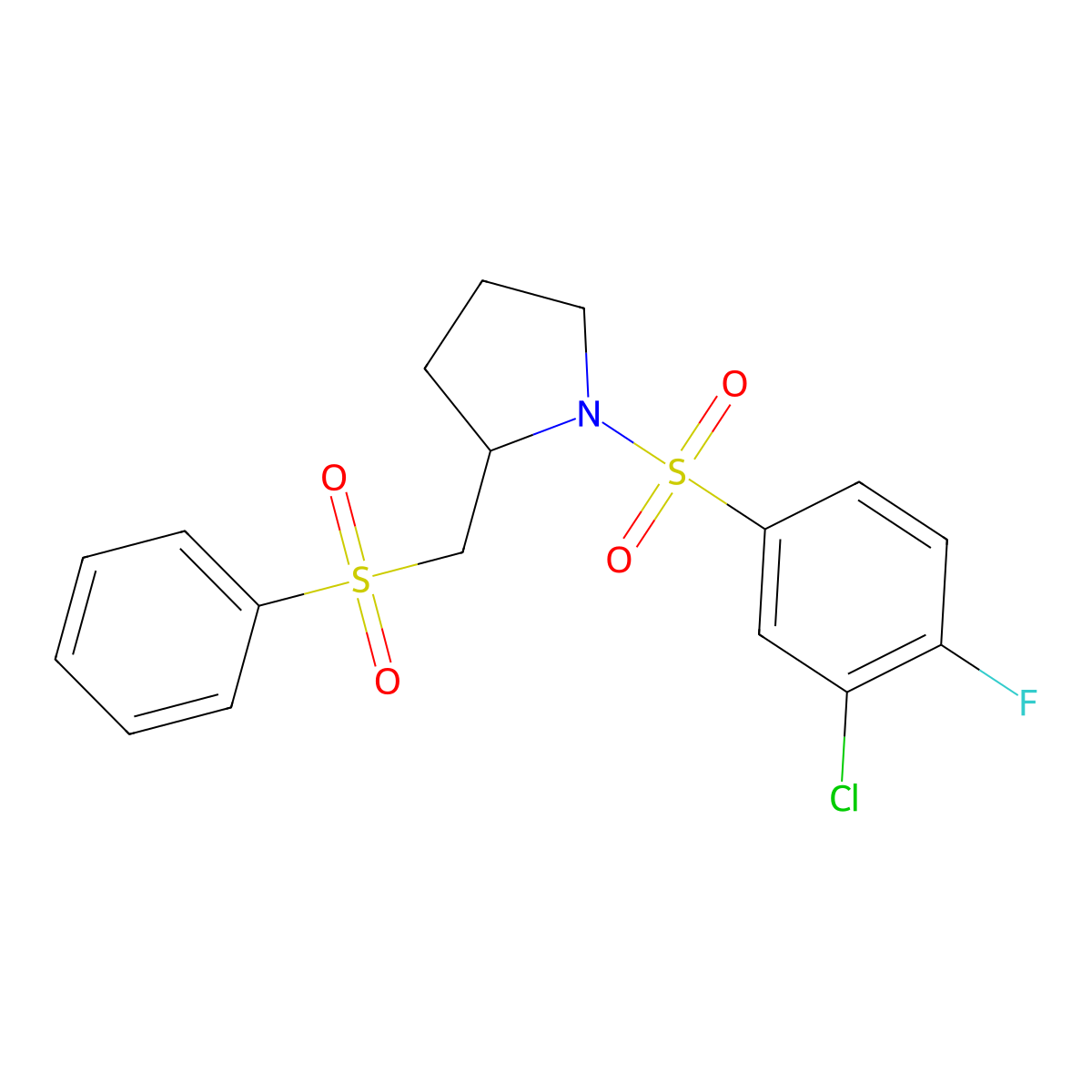 1-((3-Chloro-4-fluorophenyl)sulfonyl)-2-((phenylsulfonyl)methyl)pyrrolidine molecular structure, CAS 1448051-92-0