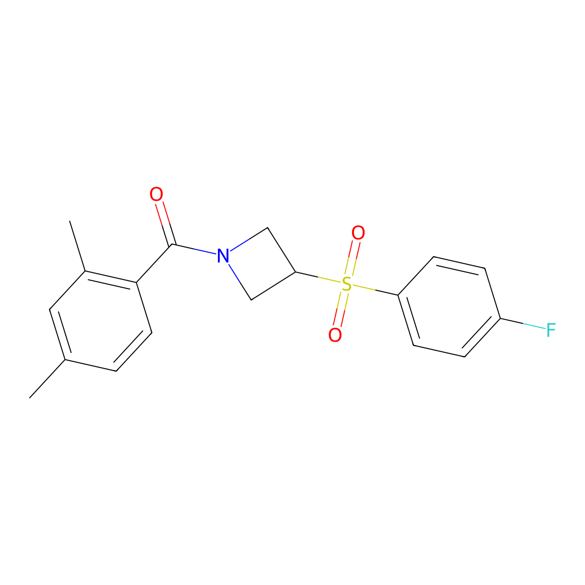 (2,4-Dimethylphenyl)(3-((4-fluorophenyl)sulfonyl)azetidin-1-yl)methanone molecular structure, CAS 1448051-98-6