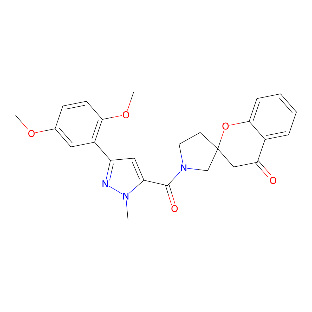 1'-[3-(2,5-dimethoxyphenyl)-1-methyl-1H-pyrazole-5-carbonyl]-3,4-dihydrospiro[1-benzopyran-2,3'-pyrrolidine]-4-one molecular structure, CAS 1448052-02-5