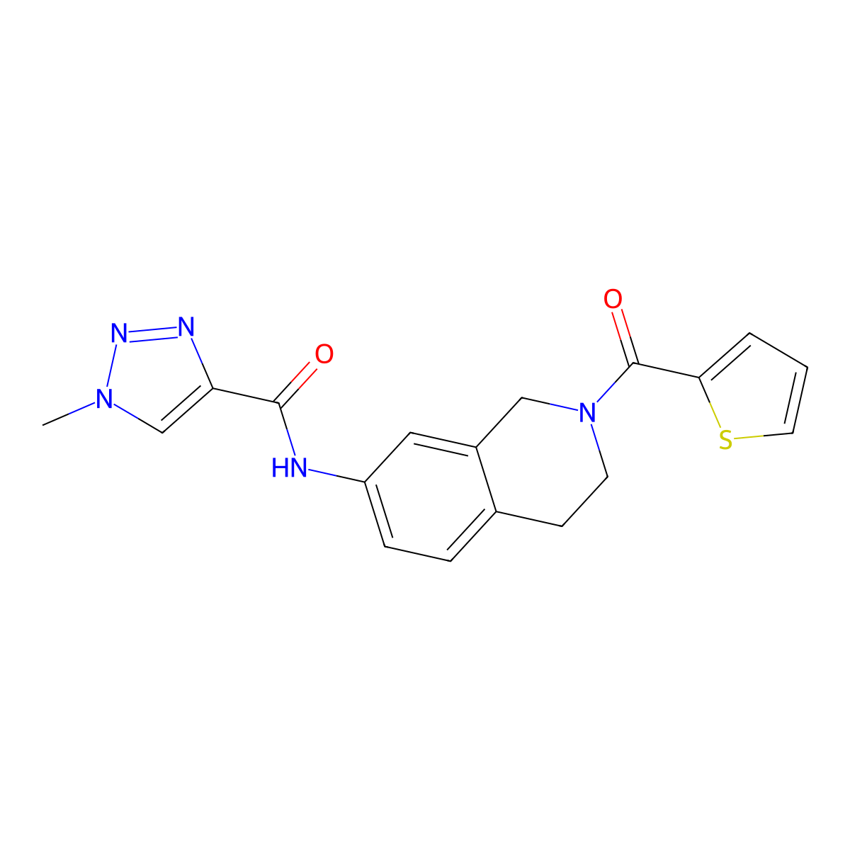 1-methyl-N-[2-(thiophene-2-carbonyl)-1,2,3,4-tetrahydroisoquinolin-7-yl]-1H-1,2,3-triazole-4-carboxamide molecular structure, CAS 1448052-04-7