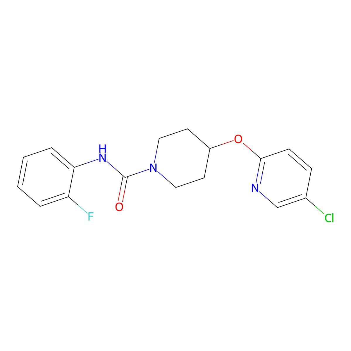 4-((5-chloropyridin-2-yl)oxy)-N-(2-fluorophenyl)piperidine-1-carboxamide molecular structure, CAS 1448052-07-0