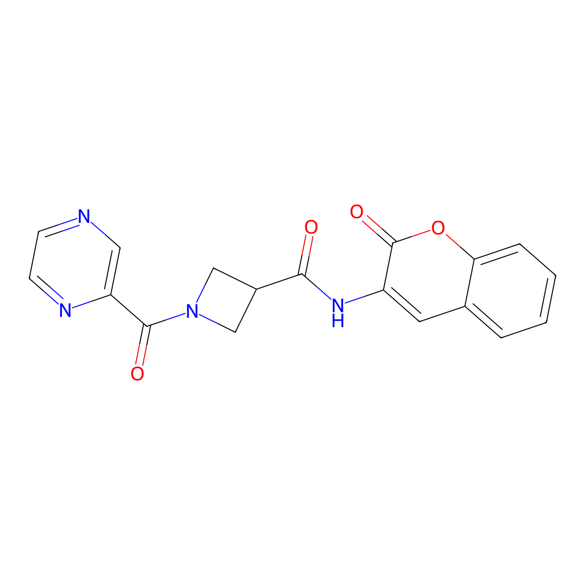 N-(2-oxo-2H-chromen-3-yl)-1-(pyrazine-2-carbonyl)azetidine-3-carboxamide molecular structure, CAS 1448052-08-1