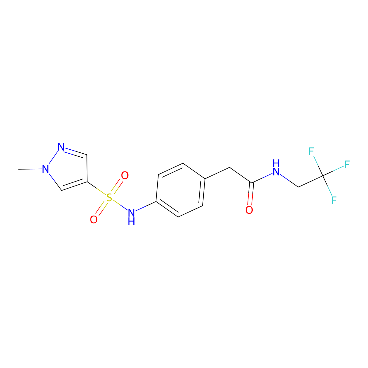 2-(4-(1-methyl-1H-pyrazole-4-sulfonamido)phenyl)-N-(2,2,2-trifluoroethyl)acetamide molecular structure, CAS 1448052-12-7