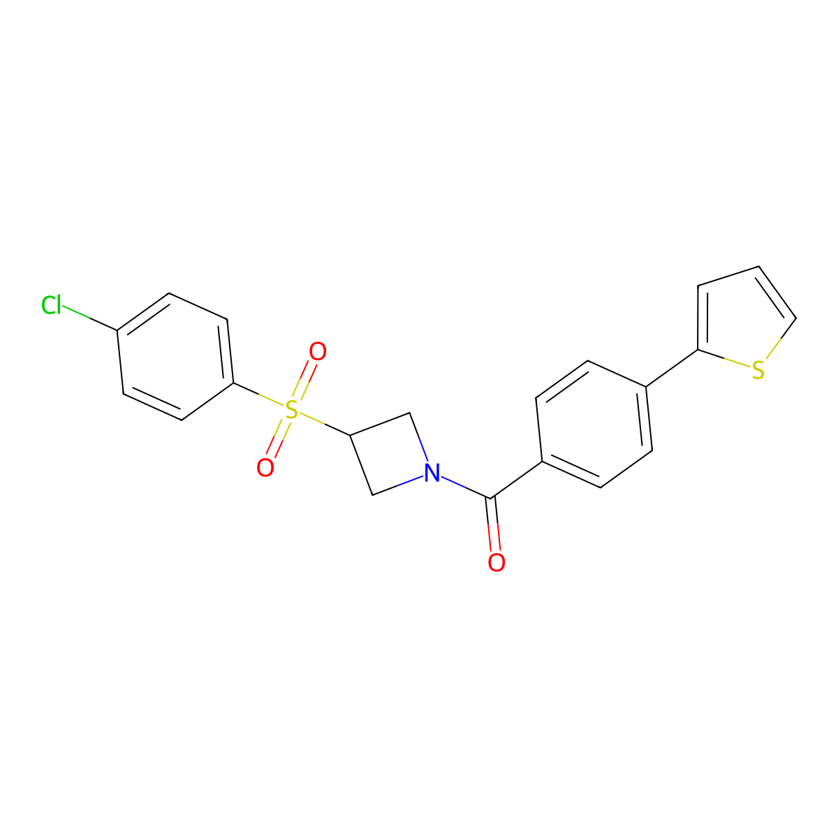 (3-((4-Chlorophenyl)sulfonyl)azetidin-1-yl)(4-(thiophen-2-yl)phenyl)methanone molecular structure, CAS 1448052-16-1