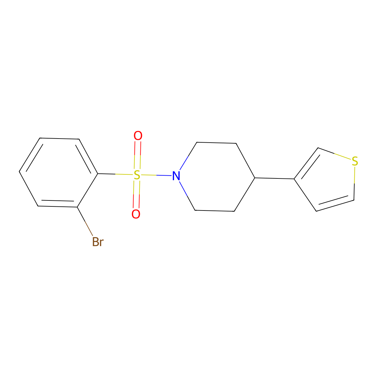 1-((2-Bromophenyl)sulfonyl)-4-(thiophen-3-yl)piperidine molecular structure, CAS 1448052-21-8