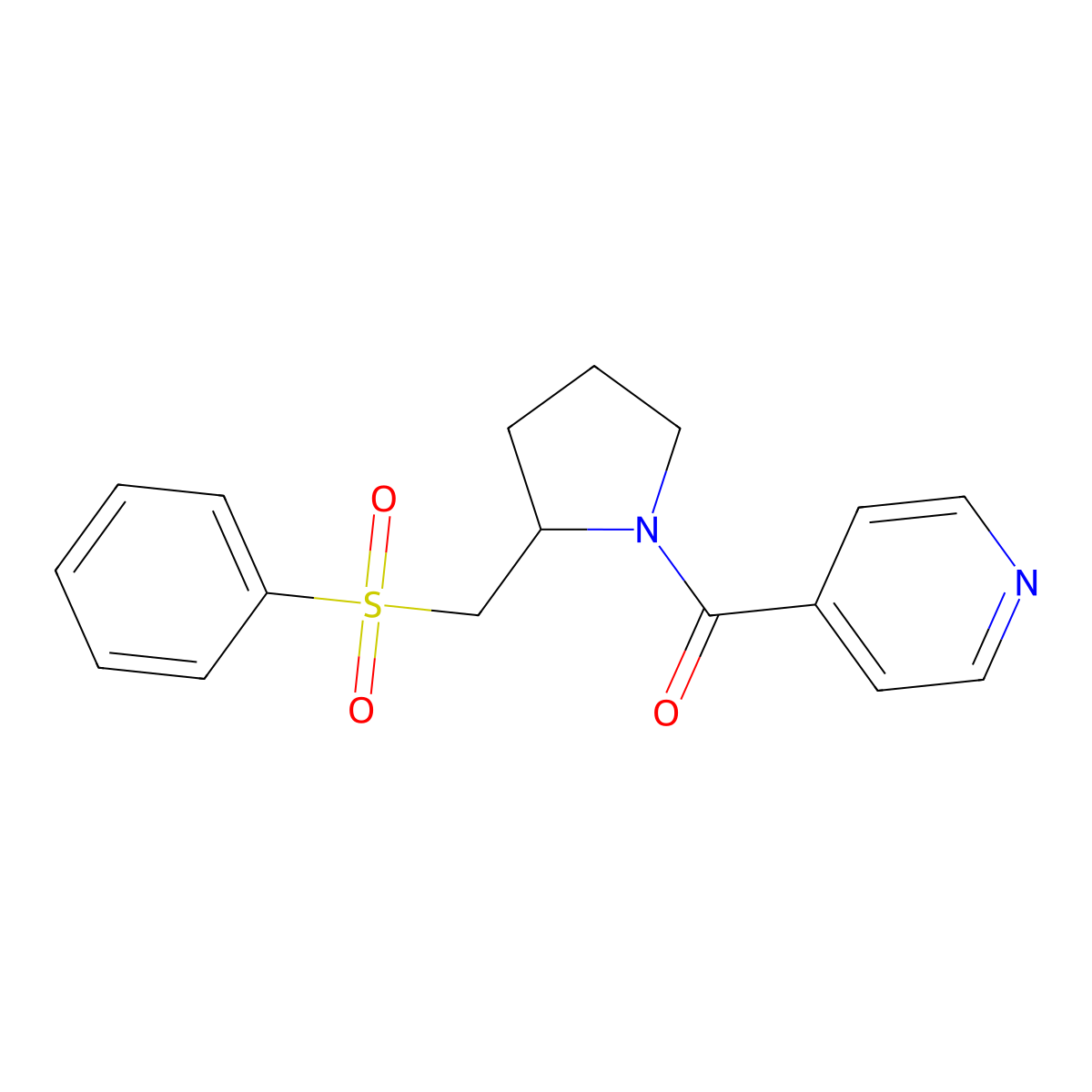 (2-((Phenylsulfonyl)methyl)pyrrolidin-1-yl)(pyridin-4-yl)methanone molecular structure, CAS 1448052-22-9