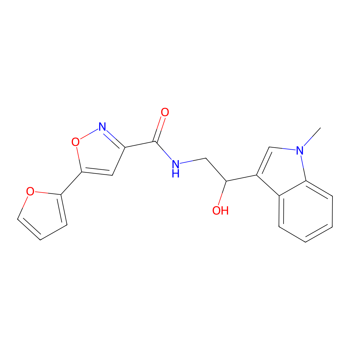 5-(furan-2-yl)-N-(2-hydroxy-2-(1-methyl-1H-indol-3-yl)ethyl)isoxazole-3-carboxamide molecular structure, CAS 1448052-24-1