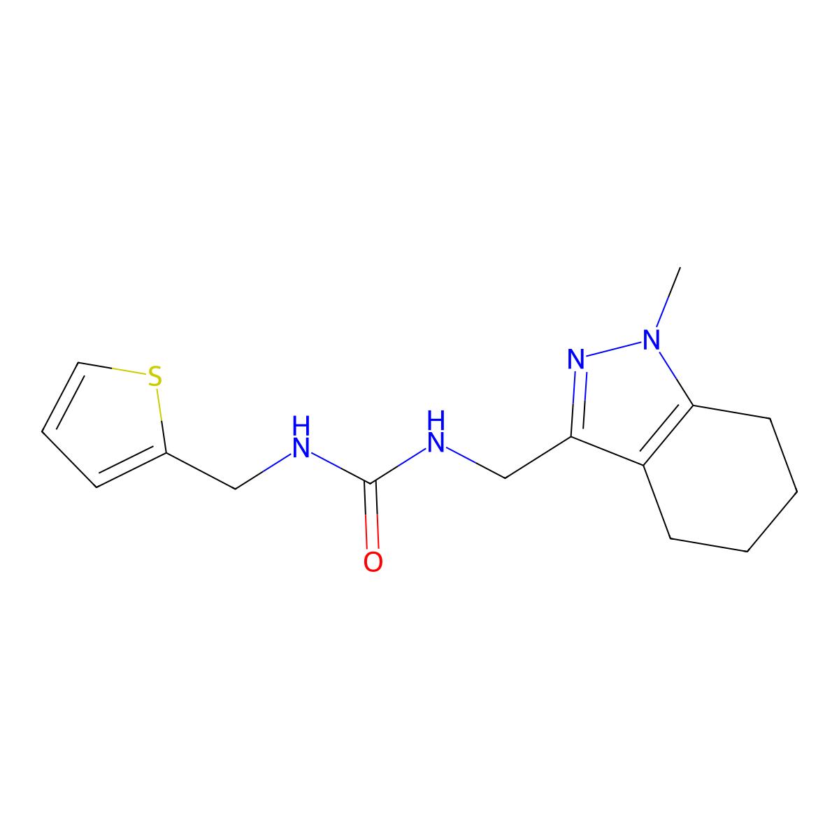 1-((1-methyl-4,5,6,7-tetrahydro-1H-indazol-3-yl)methyl)-3-(thiophen-2-ylmethyl)urea molecular structure, CAS 1448052-27-4