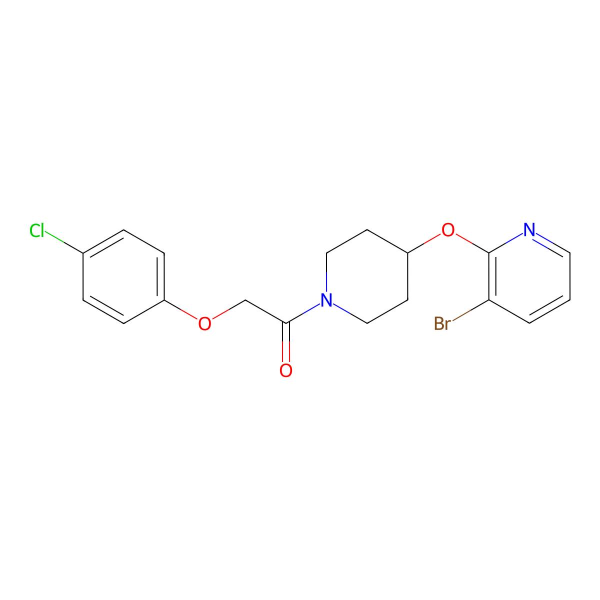 1-(4-((3-Bromopyridin-2-yl)oxy)piperidin-1-yl)-2-(4-chlorophenoxy)ethanone molecular structure, CAS 1448052-34-3