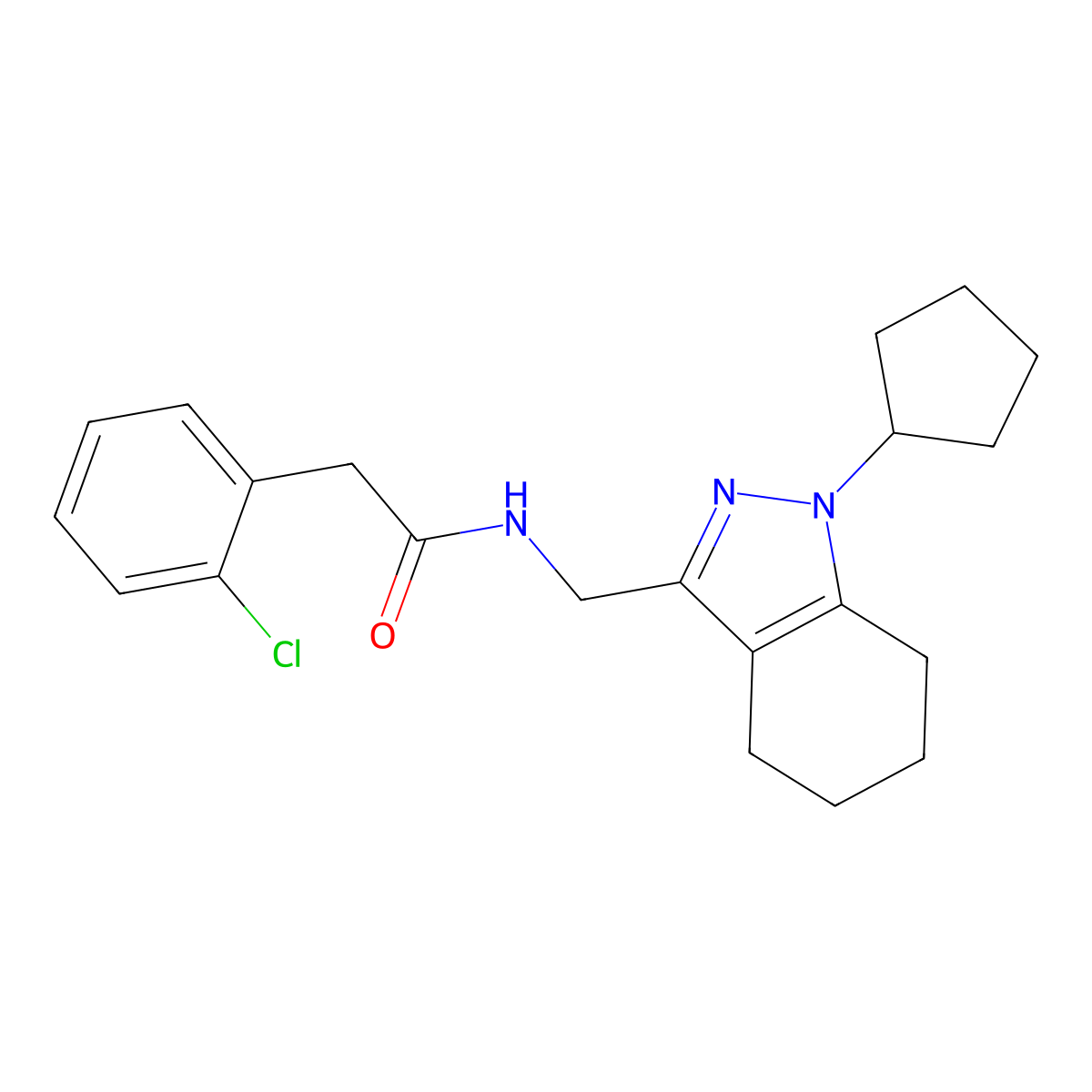 2-(2-chlorophenyl)-N-((1-cyclopentyl-4,5,6,7-tetrahydro-1H-indazol-3-yl)methyl)acetamide molecular structure, CAS 1448052-35-4