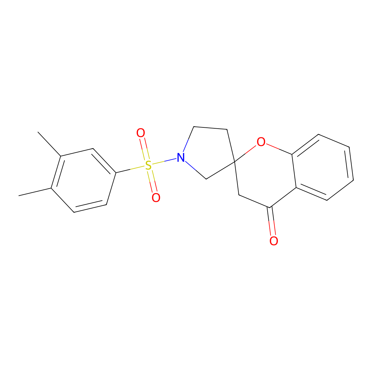 1'-((3,4-Dimethylphenyl)sulfonyl)spiro[chroman-2,3'-pyrrolidin]-4-one molecular structure, CAS 1448052-36-5