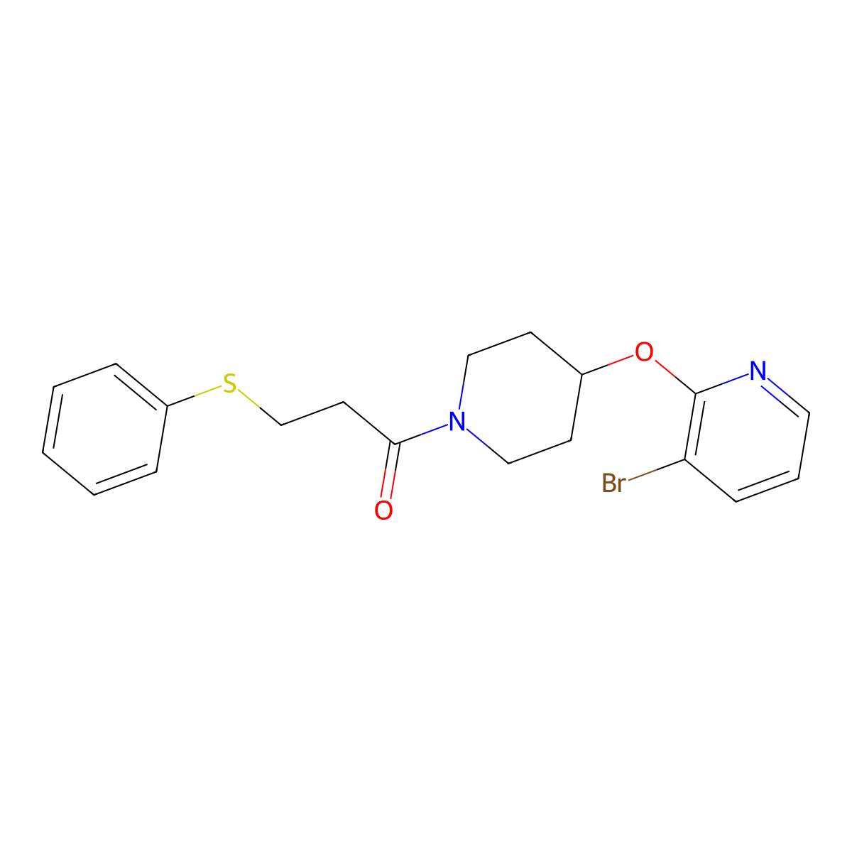 1-(4-((3-Bromopyridin-2-yl)oxy)piperidin-1-yl)-3-(phenylthio)propan-1-one molecular structure, CAS 1448052-43-4