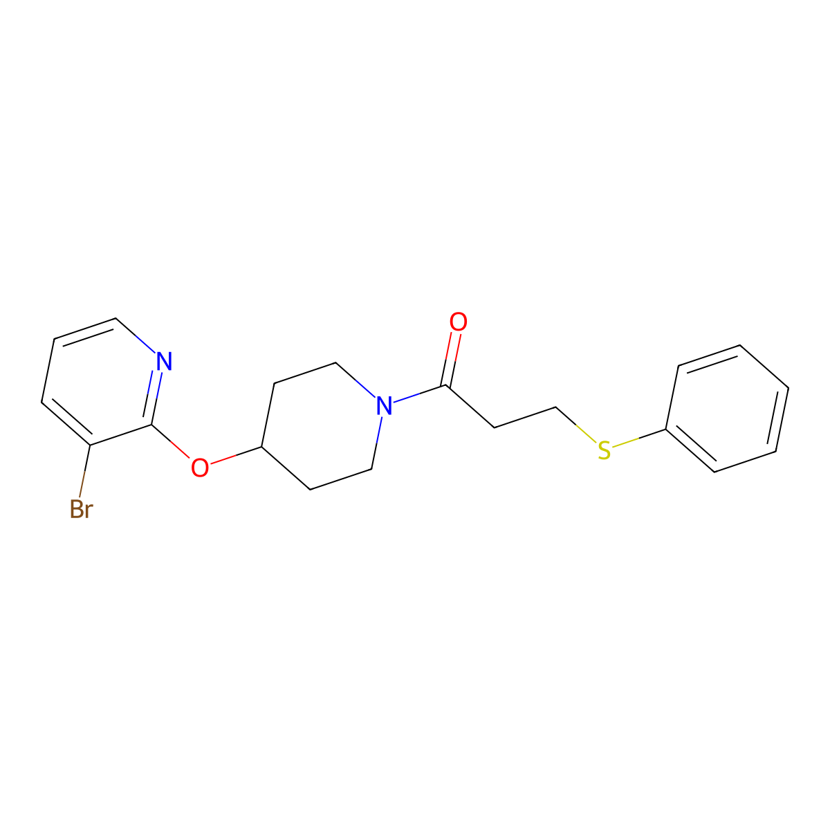 1-(4-((3-Bromopyridin-2-yl)oxy)piperidin-1-yl)-3-(phenylthio)propan-1-one molecular structure, CAS 1448052-43-4