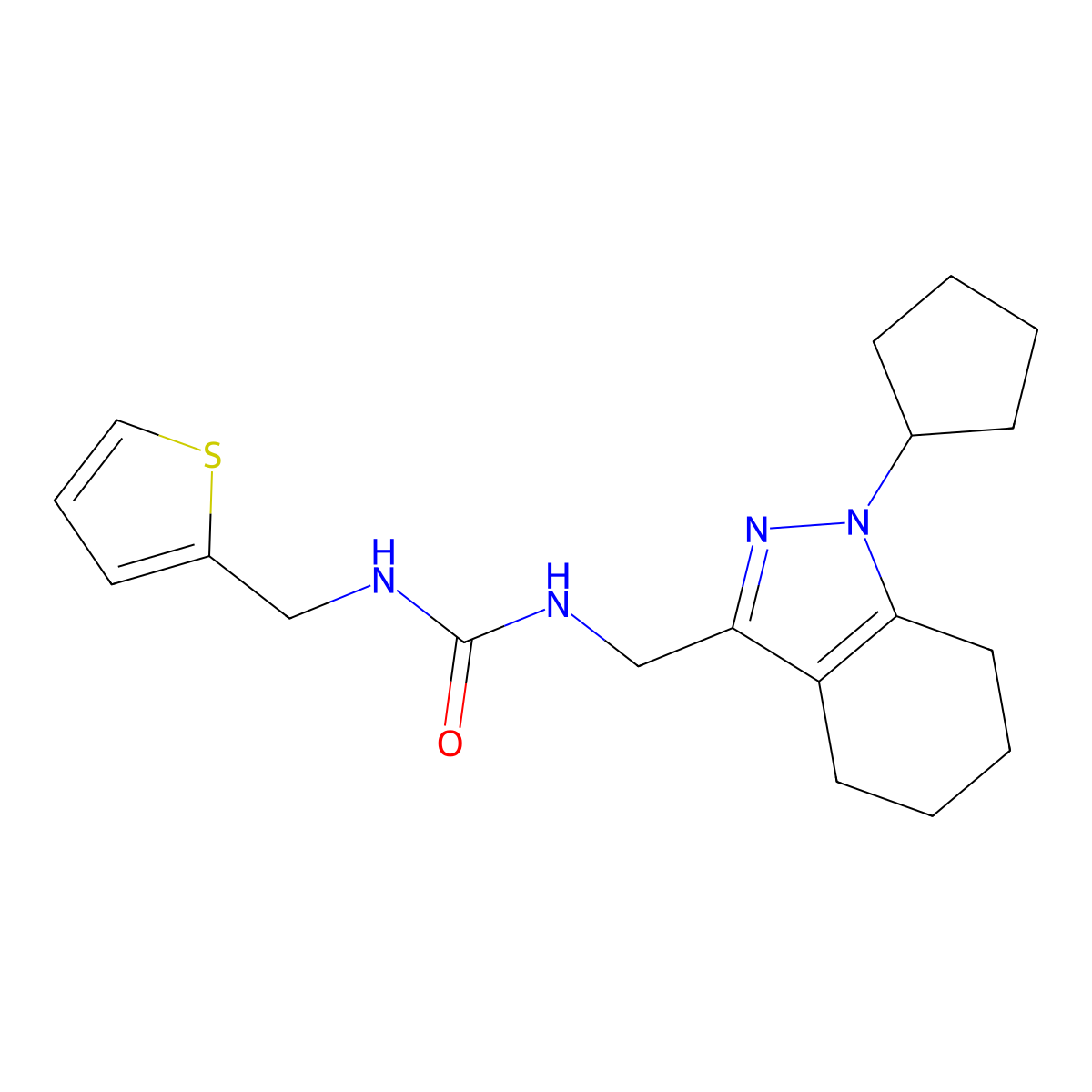 1-((1-cyclopentyl-4,5,6,7-tetrahydro-1H-indazol-3-yl)methyl)-3-(thiophen-2-ylmethyl)urea molecular structure, CAS 1448052-44-5