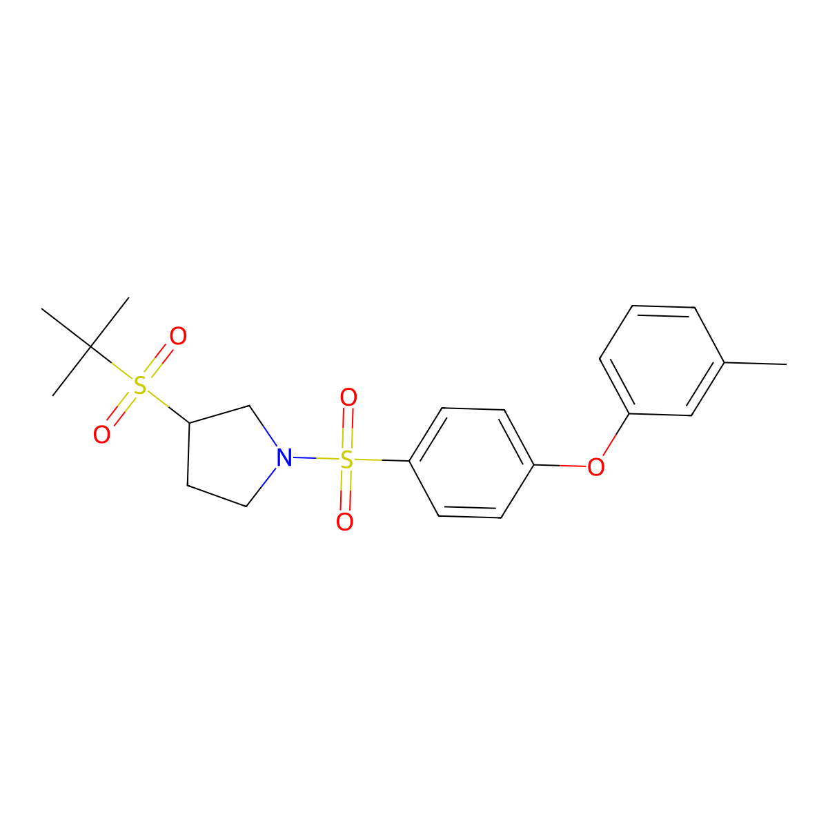 3-(Tert-butylsulfonyl)-1-((4-(m-tolyloxy)phenyl)sulfonyl)pyrrolidine molecular structure, CAS 1448052-46-7