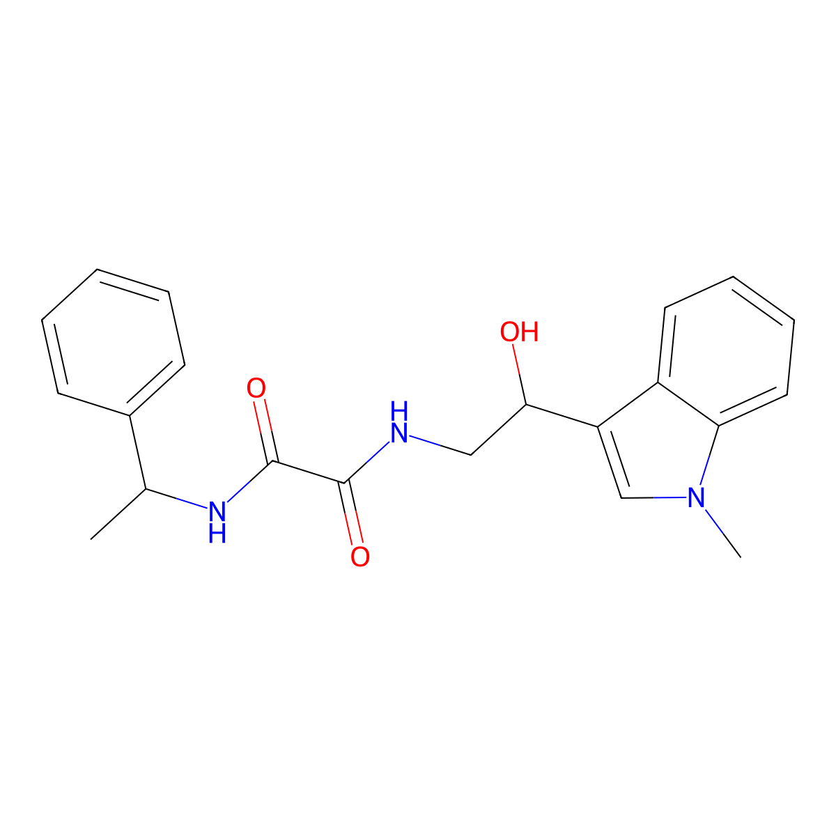 N1-(2-hydroxy-2-(1-methyl-1H-indol-3-yl)ethyl)-N2-(1-phenylethyl)oxalamide molecular structure, CAS 1448052-47-8