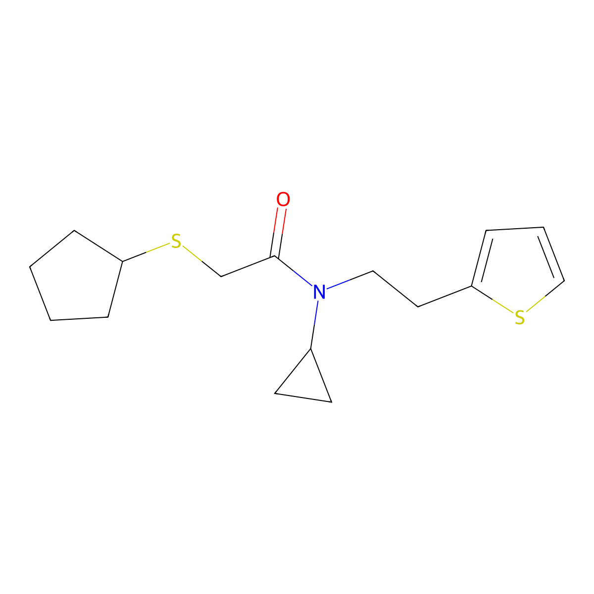 2-(cyclopentylthio)-N-cyclopropyl-N-(2-(thiophen-2-yl)ethyl)acetamide molecular structure, CAS 1448052-49-0