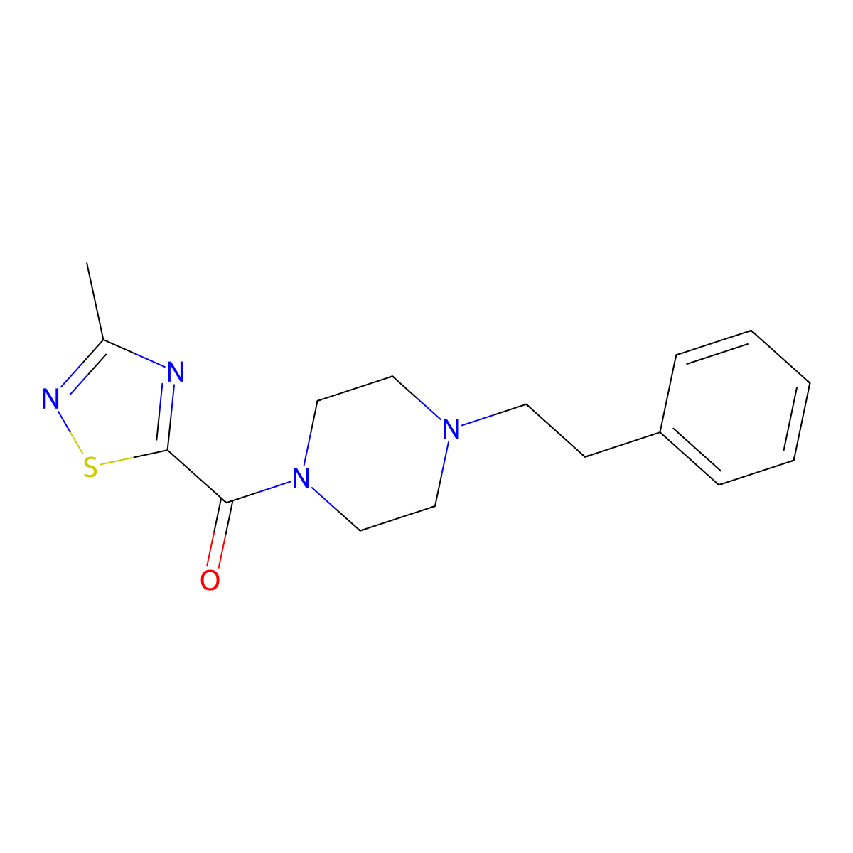 (3-Methyl-1,2,4-thiadiazol-5-yl)(4-phenethylpiperazin-1-yl)methanone molecular structure, CAS 1448052-50-3