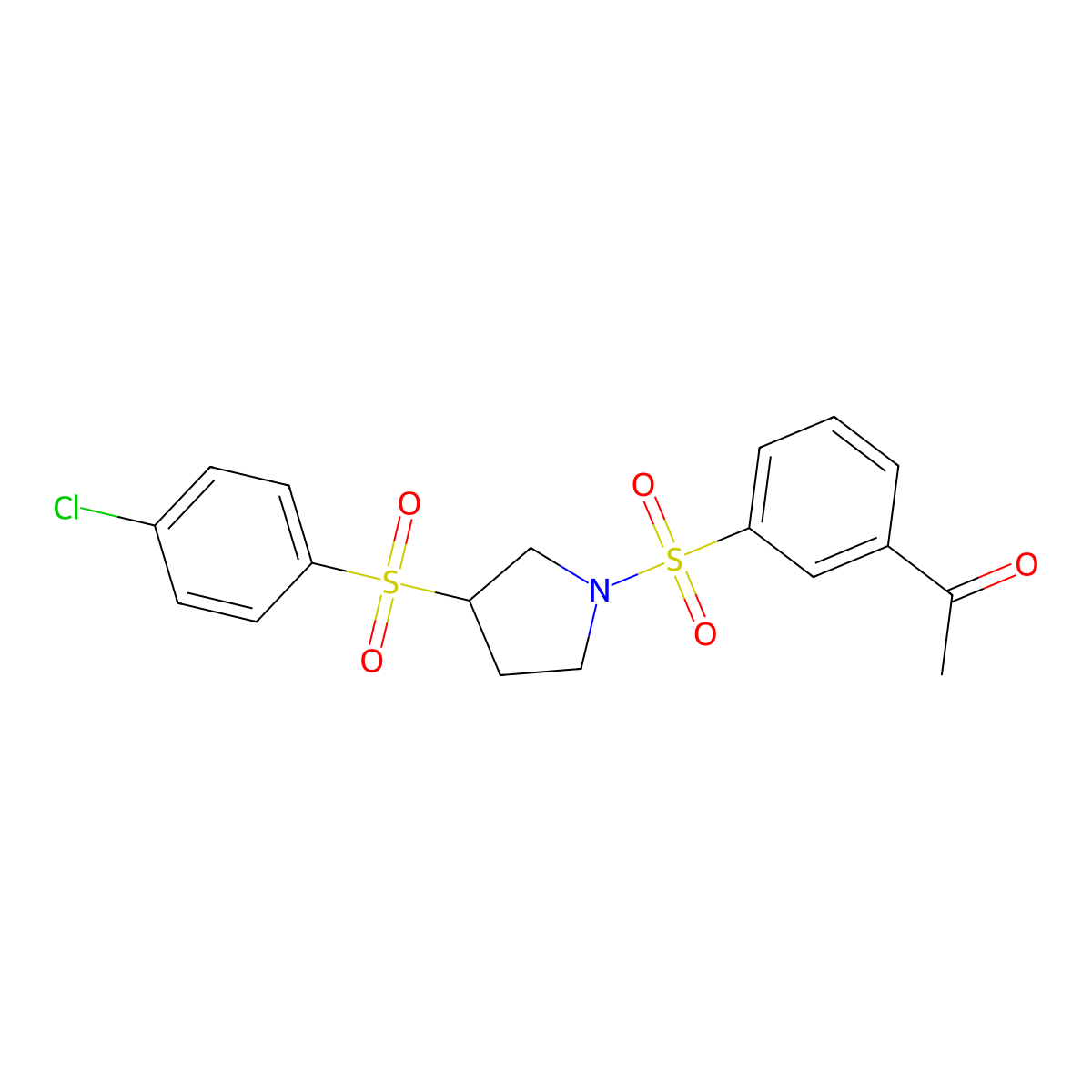 1-(3-((3-((4-Chlorophenyl)sulfonyl)pyrrolidin-1-yl)sulfonyl)phenyl)ethanone molecular structure, CAS 1448052-55-8