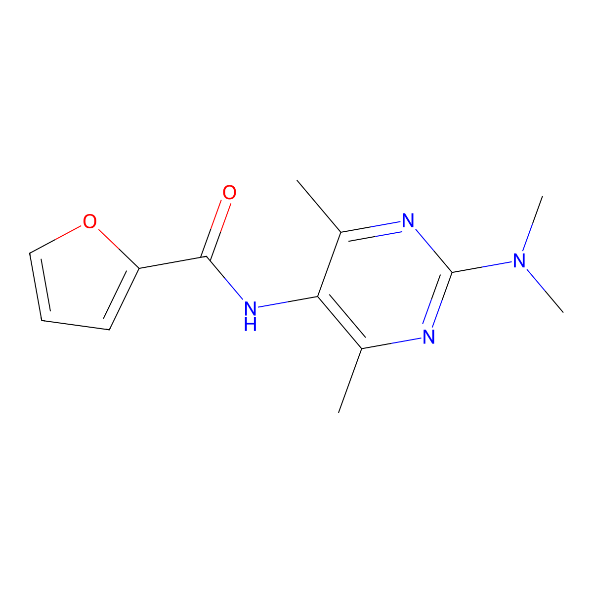 N-(2-(dimethylamino)-4,6-dimethylpyrimidin-5-yl)furan-2-carboxamide molecular structure, CAS 1448052-57-0