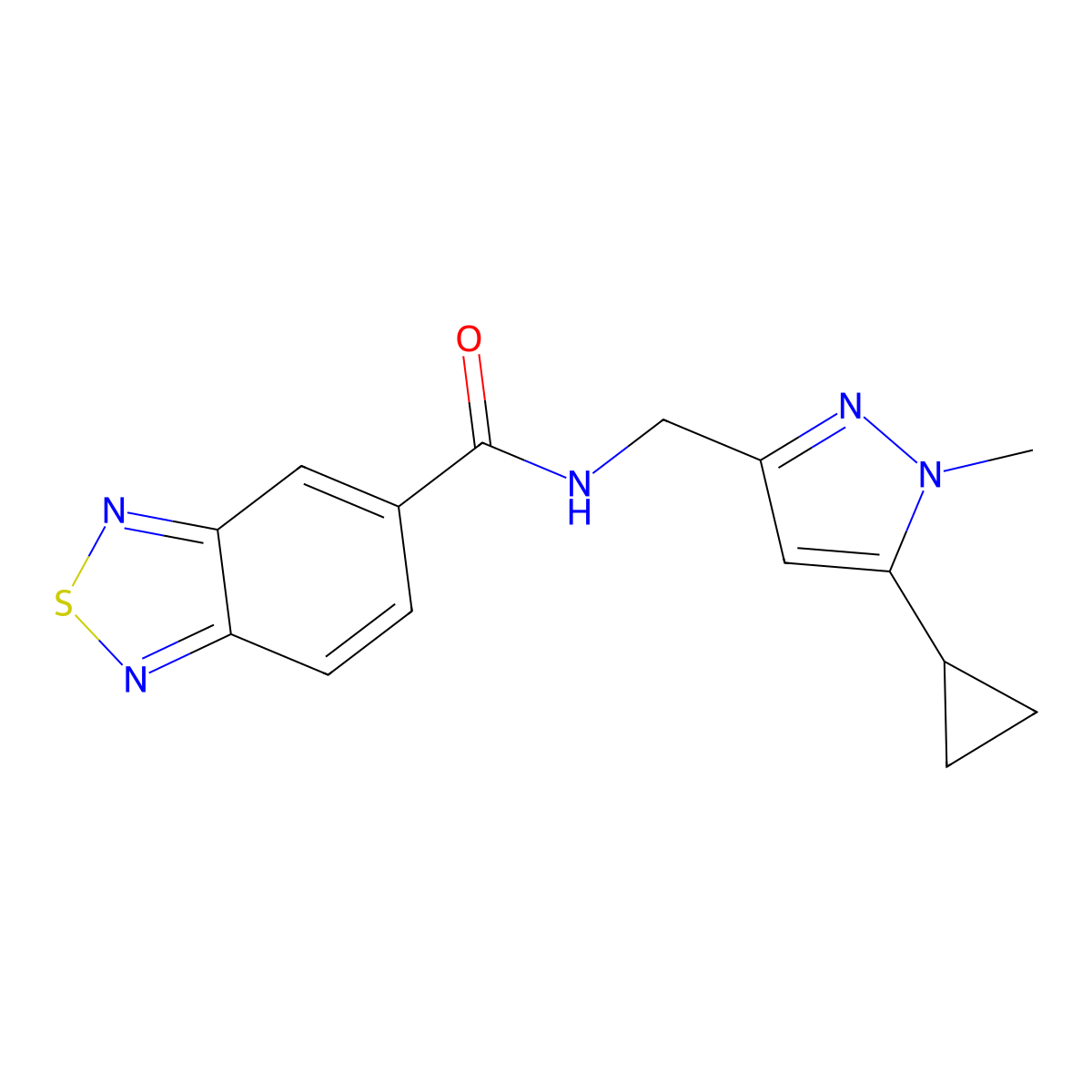 N-((5-cyclopropyl-1-methyl-1H-pyrazol-3-yl)methyl)benzo[c][1,2,5]thiadiazole-5-carboxamide molecular structure, CAS 1448052-60-5
