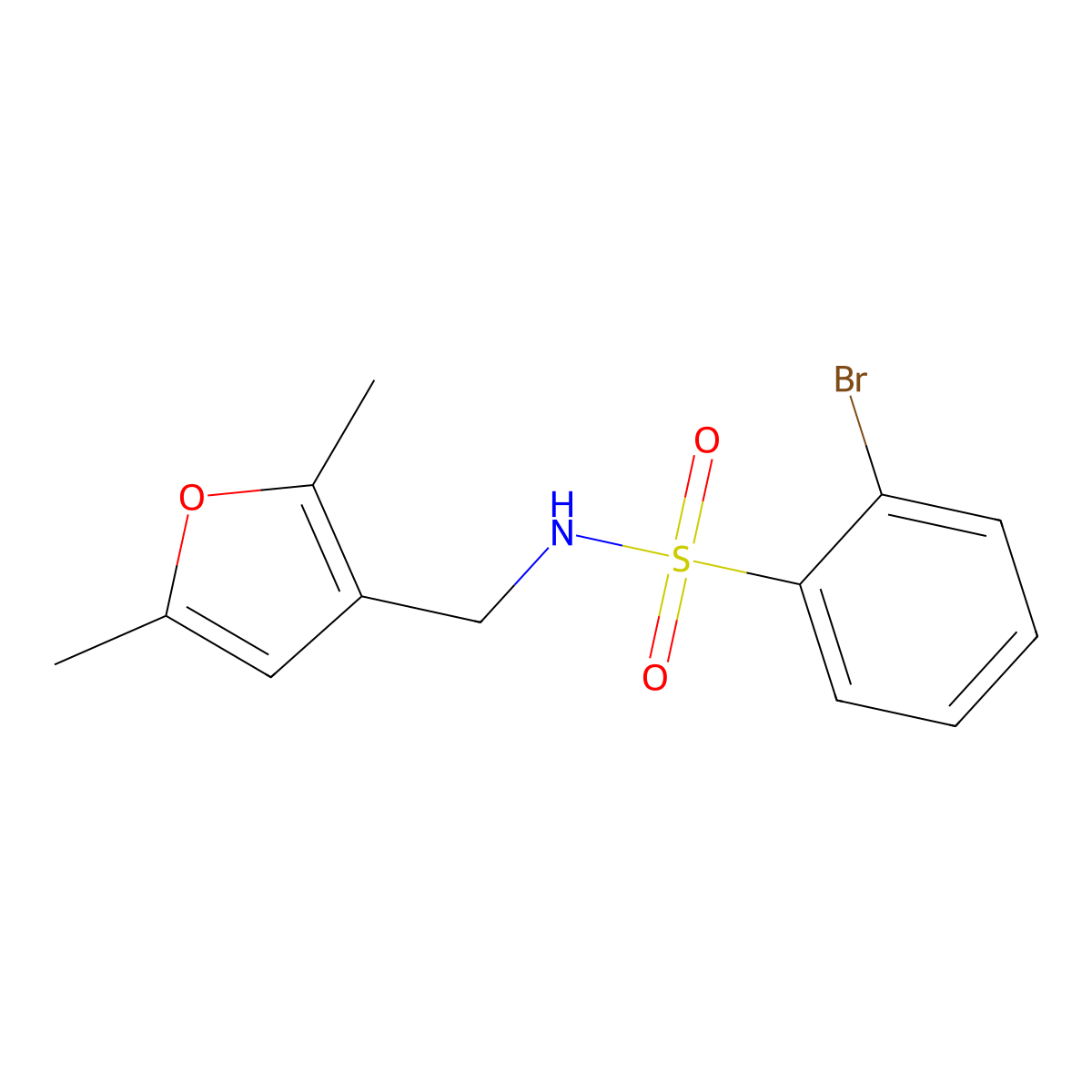 2-bromo-N-((2,5-dimethylfuran-3-yl)methyl)benzenesulfonamide molecular structure, CAS 1448052-63-8