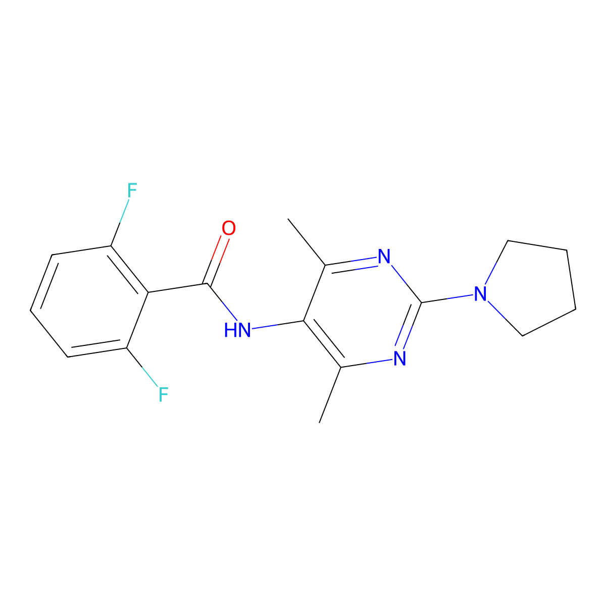 N-[4,6-Dimethyl-2-(pyrrolidin-1-YL)pyrimidin-5-YL]-2,6-difluorobenzamide molecular structure, CAS 1448052-64-9
