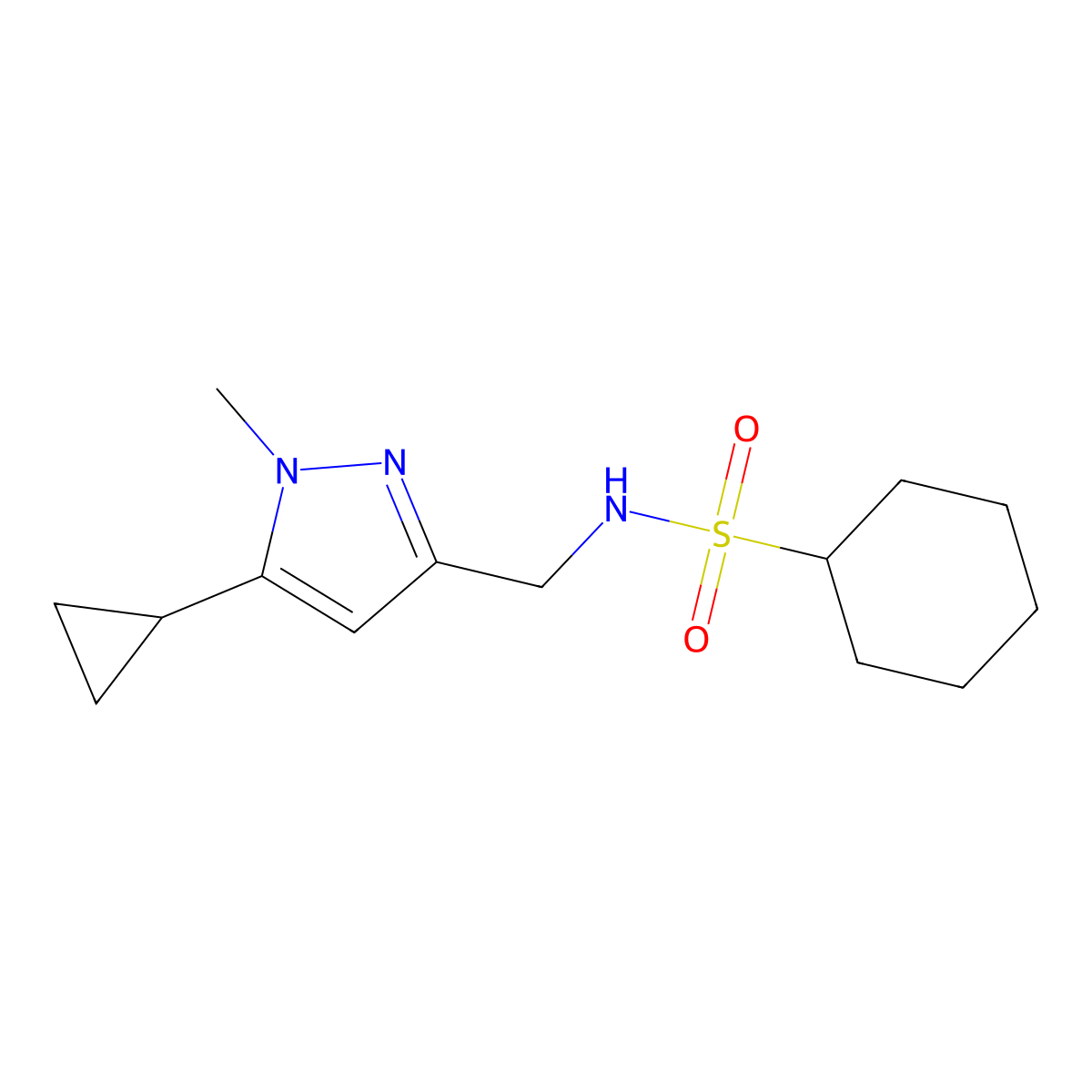 N-[(5-cyclopropyl-1-methyl-1H-pyrazol-3-yl)methyl]cyclohexanesulfonamide molecular structure, CAS 1448052-69-4