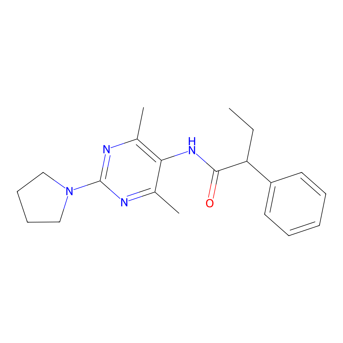N-[4,6-Dimethyl-2-(pyrrolidin-1-YL)pyrimidin-5-YL]-2-phenylbutanamide molecular structure, CAS 1448052-71-8