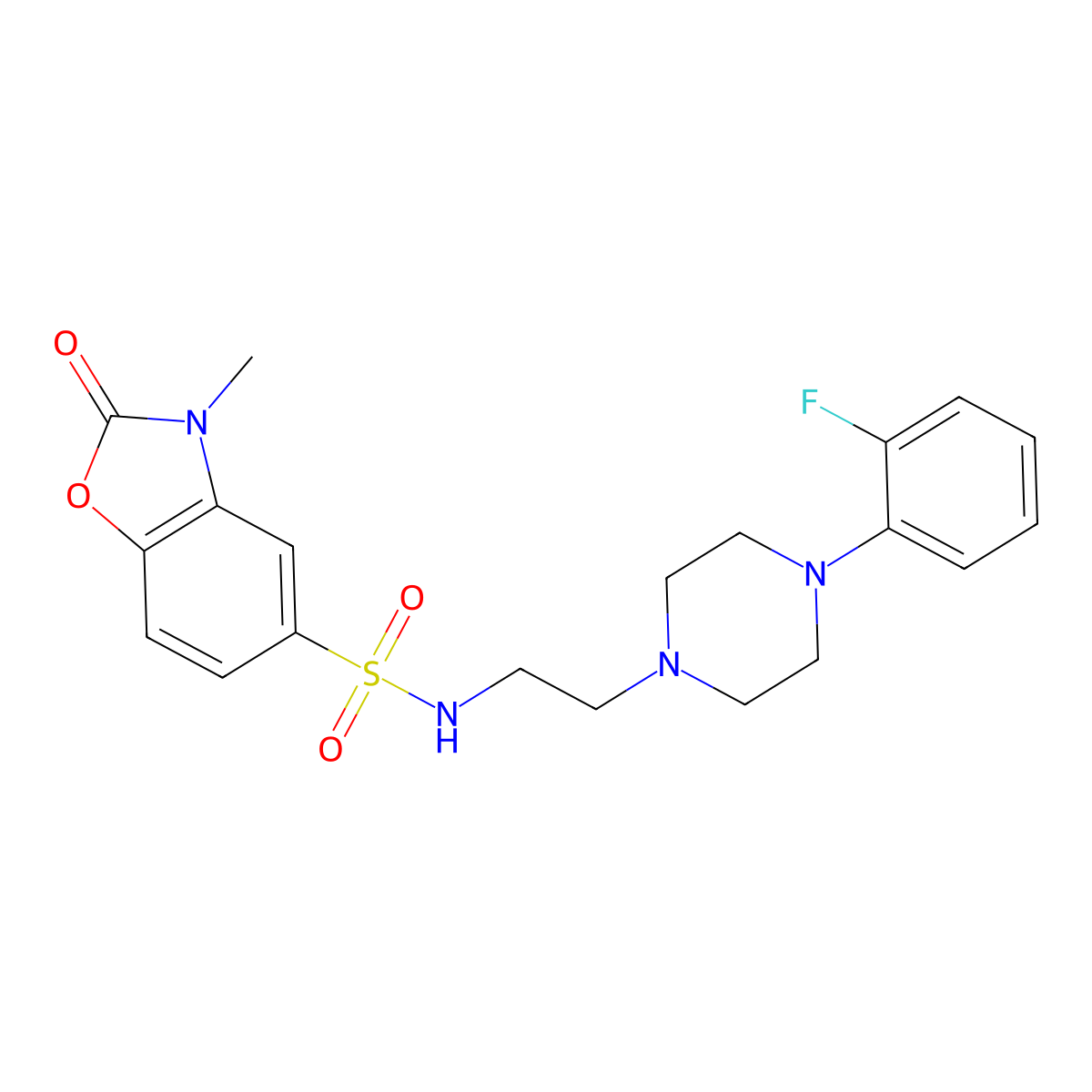 N-(2-(4-(2-fluorophenyl)piperazin-1-yl)ethyl)-3-methyl-2-oxo-2,3-dihydrobenzo[d]oxazole-5-sulfonamide molecular structure, CAS 1448052-74-1