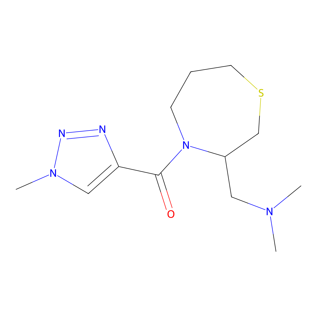(3-((dimethylamino)methyl)-1,4-thiazepan-4-yl)(1-methyl-1H-1,2,3-triazol-4-yl)methanone molecular structure, CAS 1448052-82-1