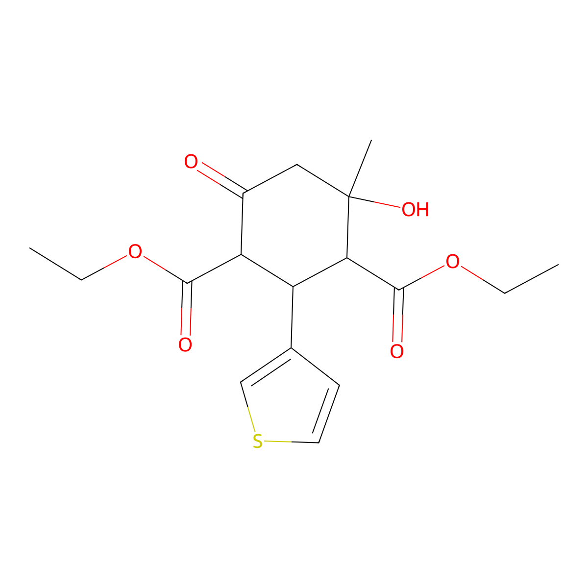Diethyl 4-hydroxy-4-methyl-6-oxo-2-(thiophen-3-yl)cyclohexane-1,3-dicarboxylate molecular structure, CAS 1448052-83-2