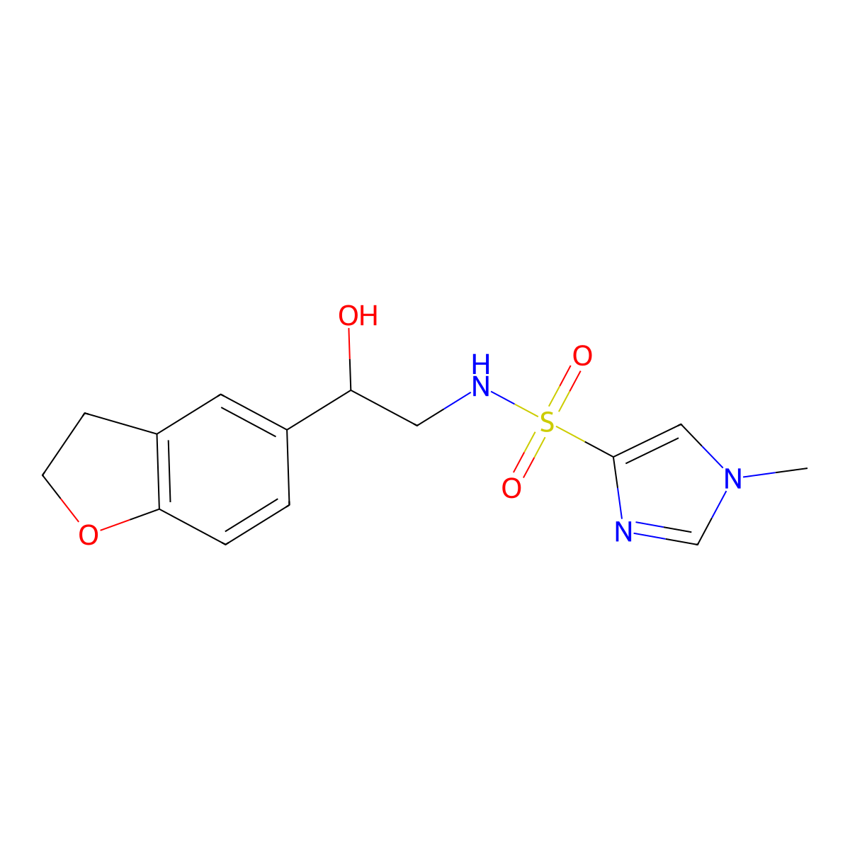 N-(2-(2,3-dihydrobenzofuran-5-yl)-2-hydroxyethyl)-1-methyl-1H-imidazole-4-sulfonamide molecular structure, CAS 1448052-84-3