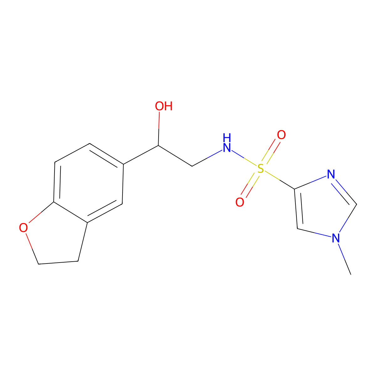 N-(2-(2,3-dihydrobenzofuran-5-yl)-2-hydroxyethyl)-1-methyl-1H-imidazole-4-sulfonamide molecular structure, CAS 1448052-84-3