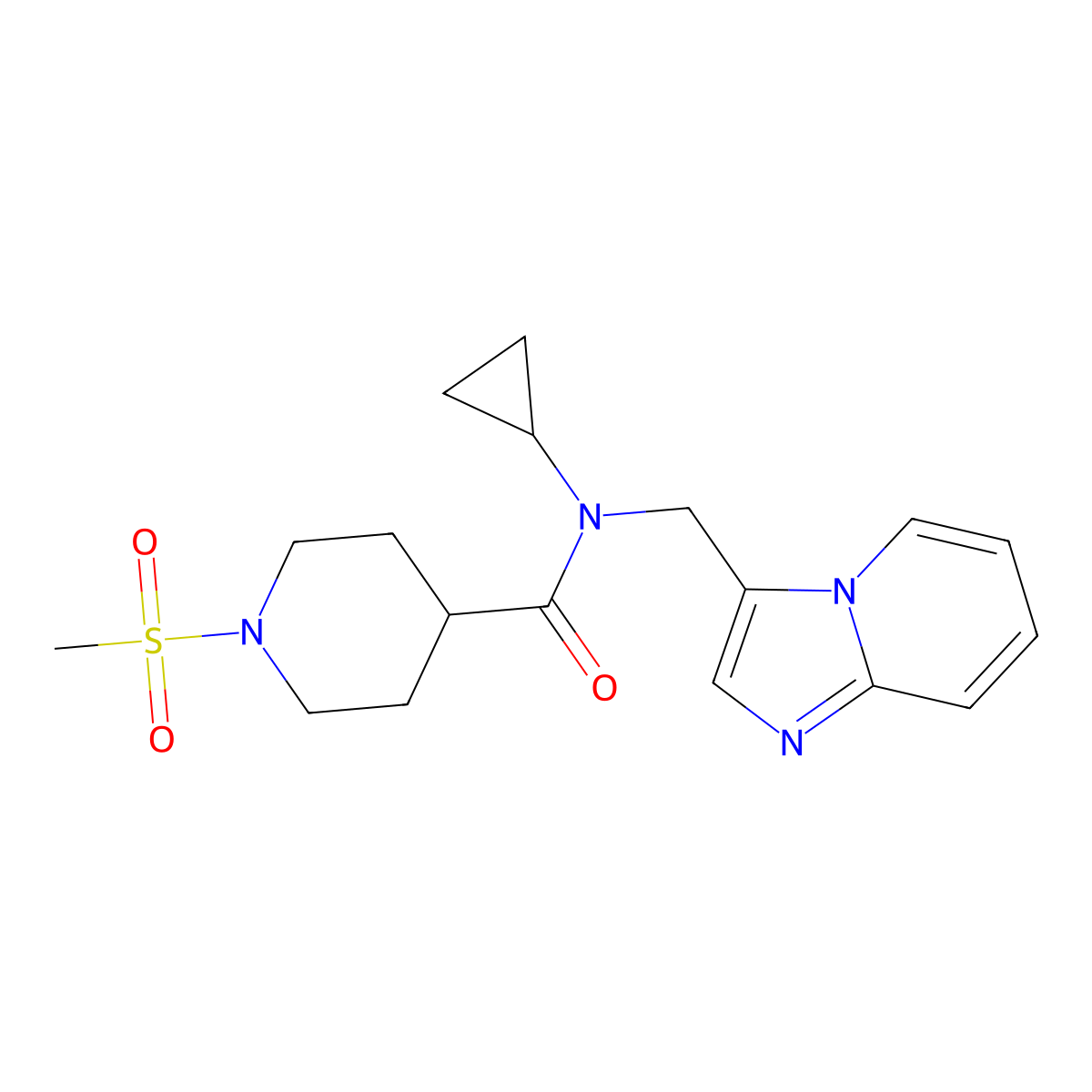 N-cyclopropyl-N-(imidazo[1,2-a]pyridin-3-ylmethyl)-1-(methylsulfonyl)piperidine-4-carboxamide molecular structure, CAS 1448052-92-3