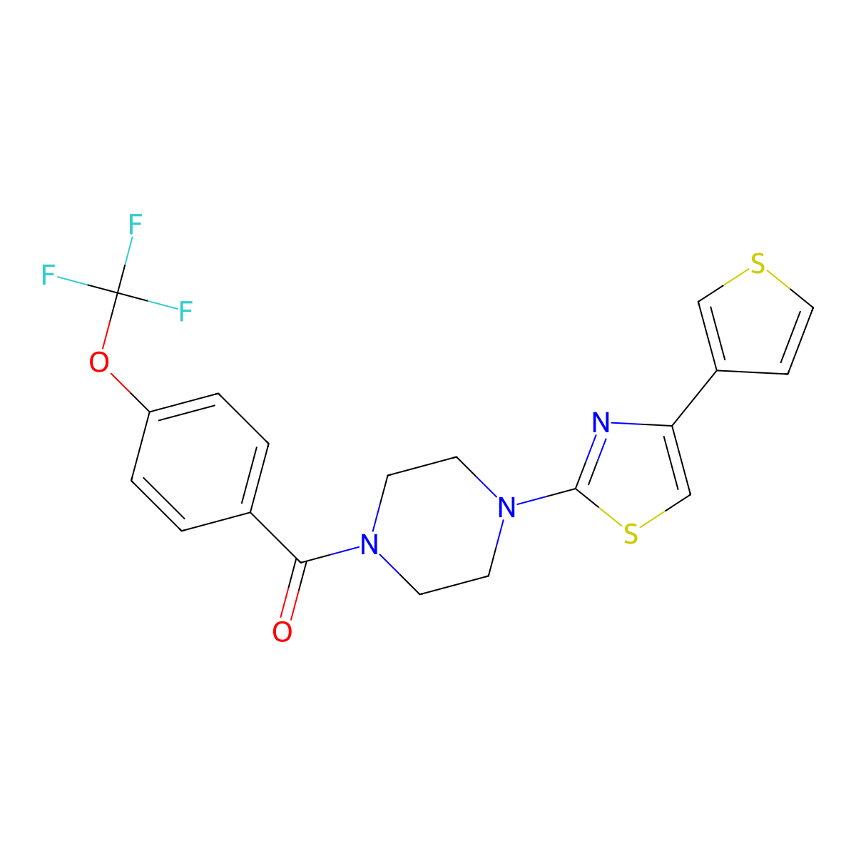 Methanone, [4-[4-(3-thienyl)-2-thiazolyl]-1-piperazinyl][4-(trifluoromethoxy)phenyl]- molecular structure, CAS 1448053-02-8