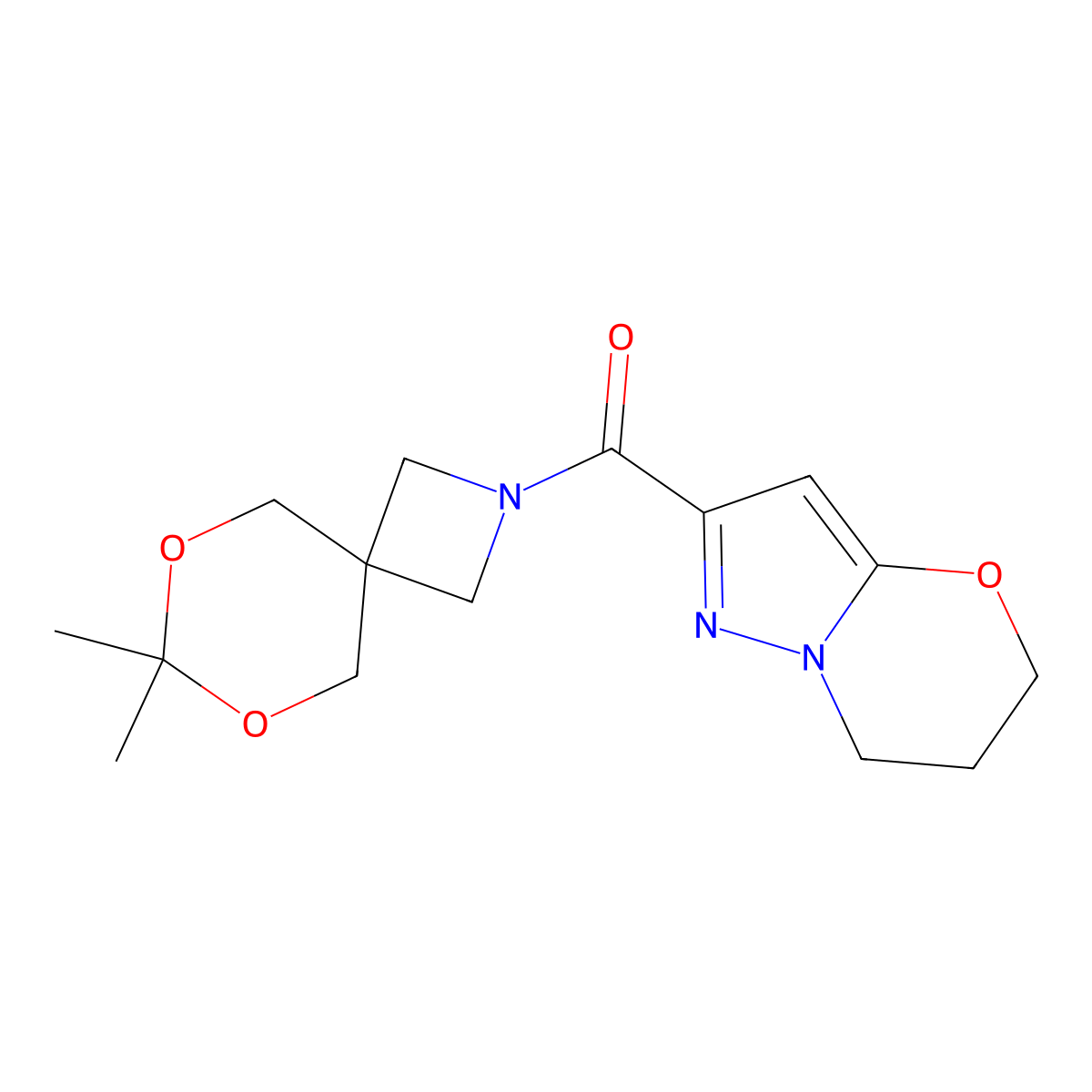 (6,7-dihydro-5H-pyrazolo[5,1-b][1,3]oxazin-2-yl)(7,7-dimethyl-6,8-dioxa-2-azaspiro[3.5]nonan-2-yl)methanone molecular structure, CAS 1448053-03-9