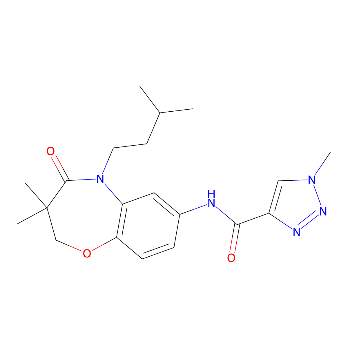 N-(5-isopentyl-3,3-dimethyl-4-oxo-2,3,4,5-tetrahydrobenzo[b][1,4]oxazepin-7-yl)-1-methyl-1H-1,2,3-triazole-4-carboxamide molecular structure, CAS 1448053-07-3