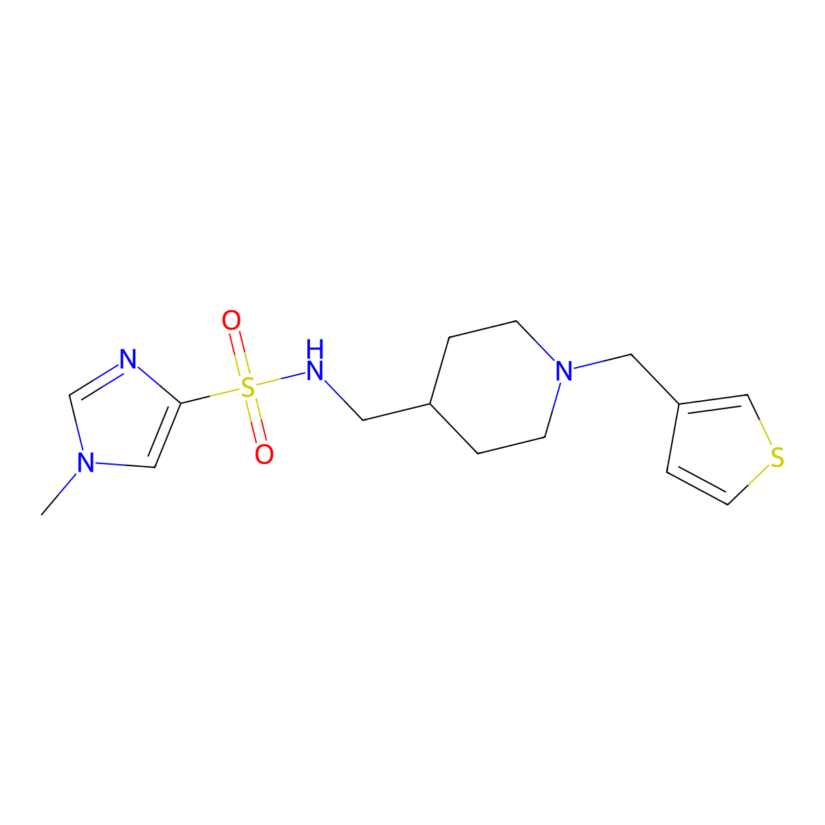 1-methyl-N-((1-(thiophen-3-ylmethyl)piperidin-4-yl)methyl)-1H-imidazole-4-sulfonamide molecular structure, CAS 1448053-08-4