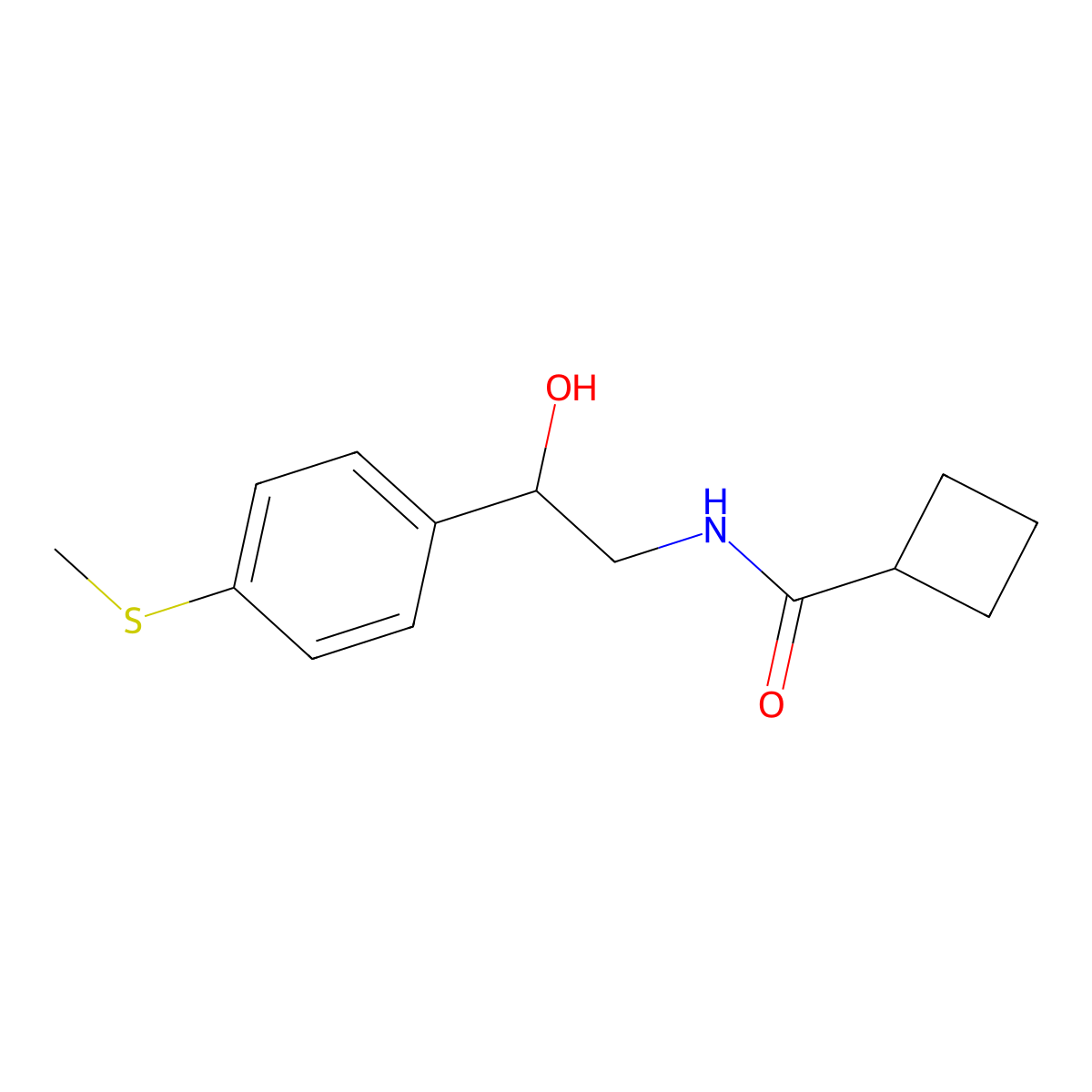 N-(2-hydroxy-2-(4-(methylthio)phenyl)ethyl)cyclobutanecarboxamide molecular structure, CAS 1448053-16-4