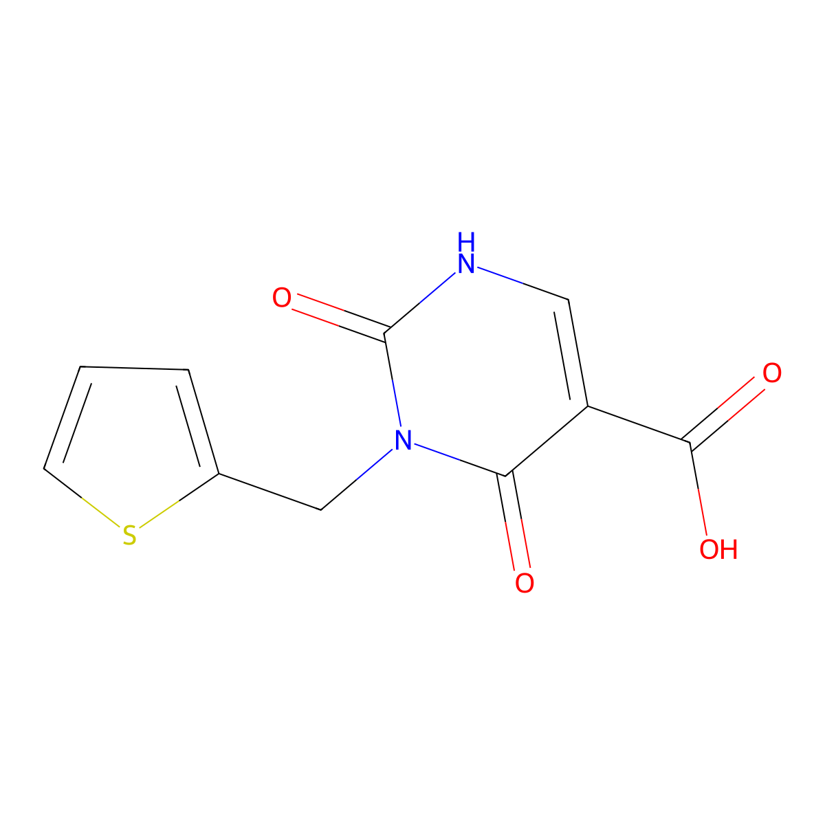 2,4-Dioxo-3-(thiophen-2-ylmethyl)-1,2,3,4-tetrahydropyrimidine-5-carboxylic acid molecular structure, CAS 1448053-17-5