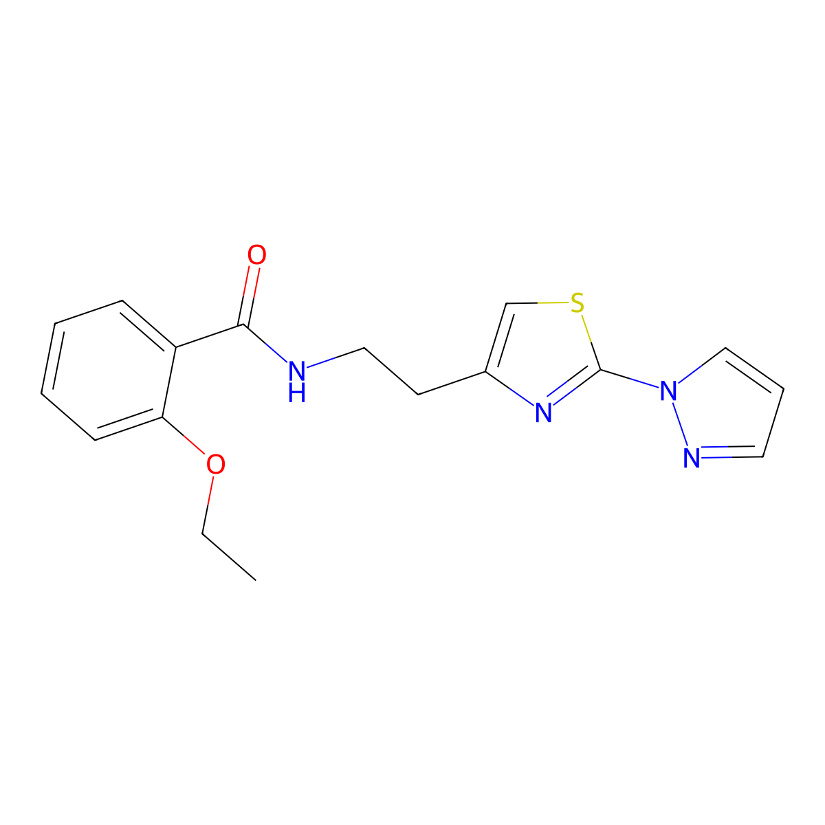 N-(2-(2-(1H-pyrazol-1-yl)thiazol-4-yl)ethyl)-2-ethoxybenzamide molecular structure, CAS 1448053-21-1