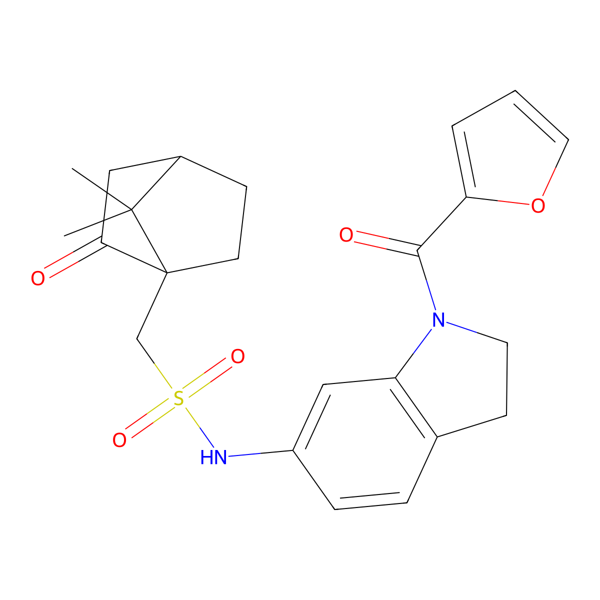 1-(7,7-dimethyl-2-oxobicyclo[2.2.1]heptan-1-yl)-N-(1-(furan-2-carbonyl)indolin-6-yl)methanesulfonamide molecular structure, CAS 1448053-23-3
