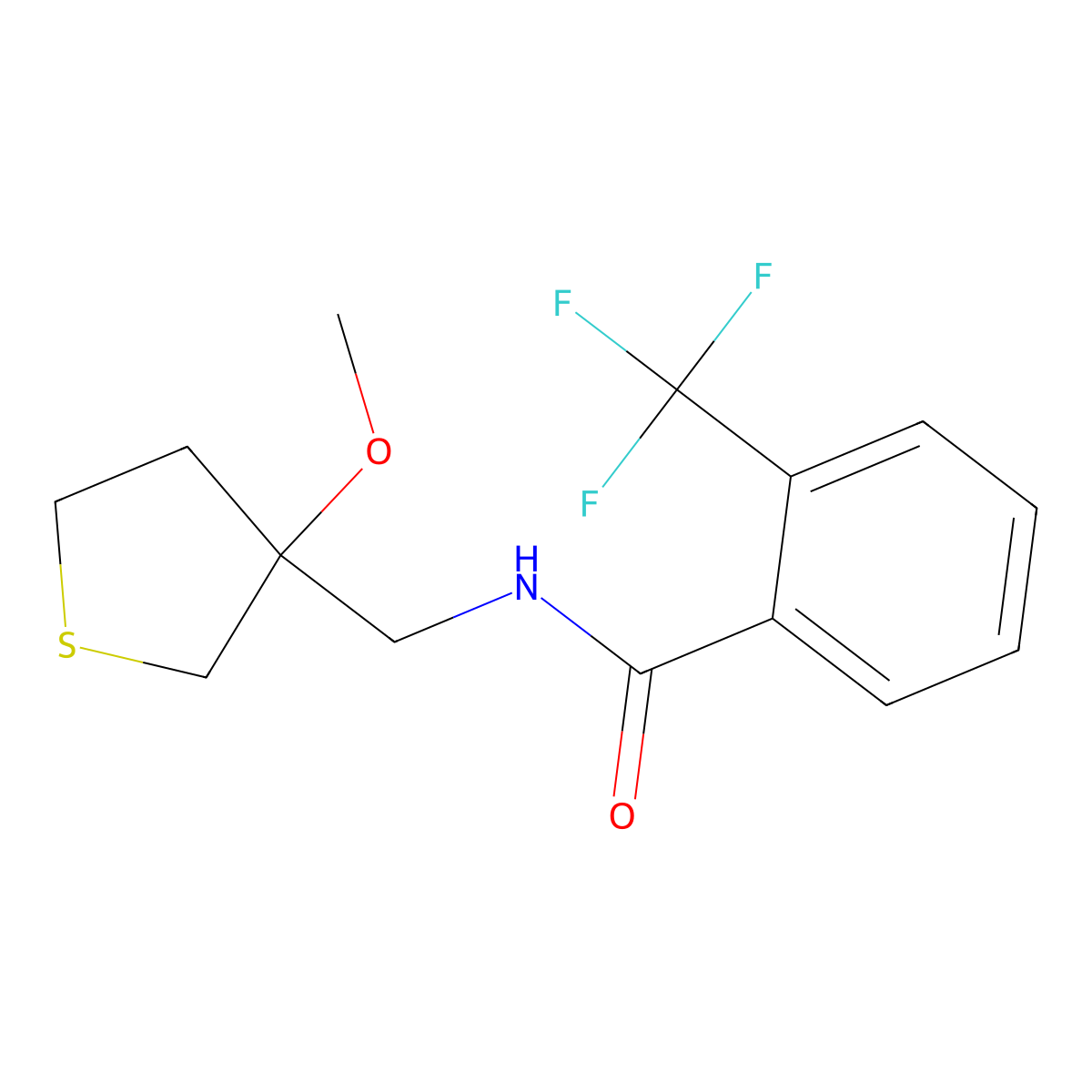 N-((3-methoxytetrahydrothiophen-3-yl)methyl)-2-(trifluoromethyl)benzamide molecular structure, CAS 1448053-24-4